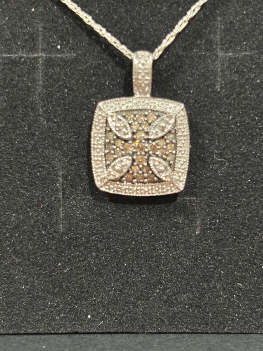 925 sterling silver necklace with real champagne diamonds